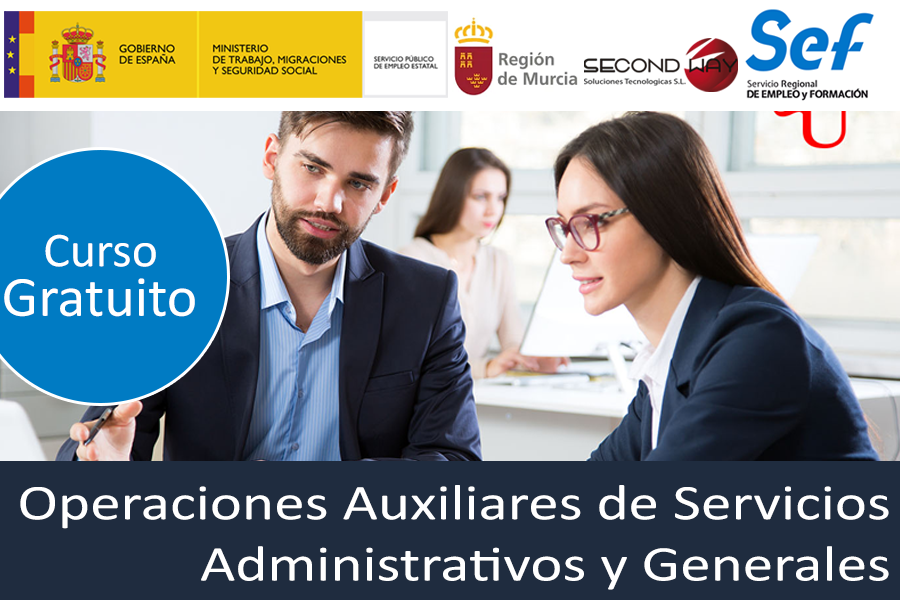 Curso gratuito en Murcia, Operaciones auxiliares de servicios administrativos y generales (desempleados)